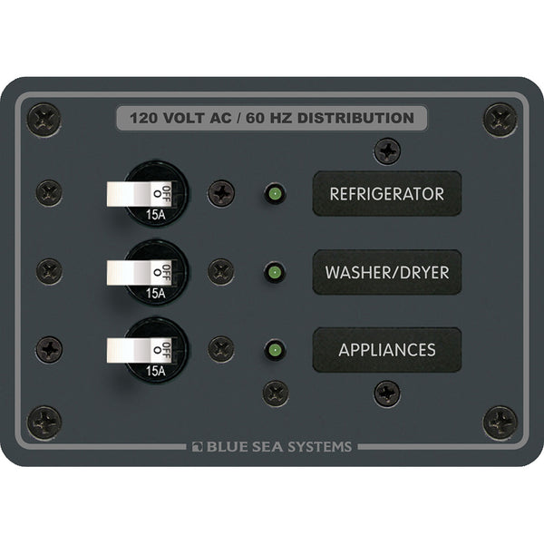 Blue Sea 8058 AC 3 Position Toggle Circuit Breaker Panel - White Switches [8058]