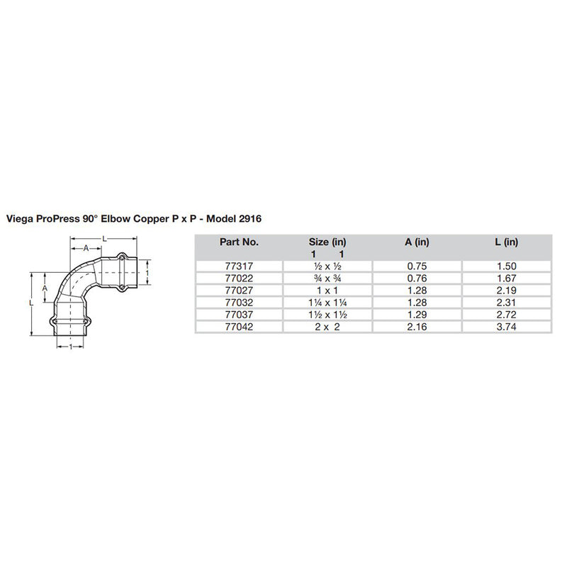 Viega ProPress 1" - 90 Copper Elbow - Double Press Connection - Smart Connect Technology [77027]