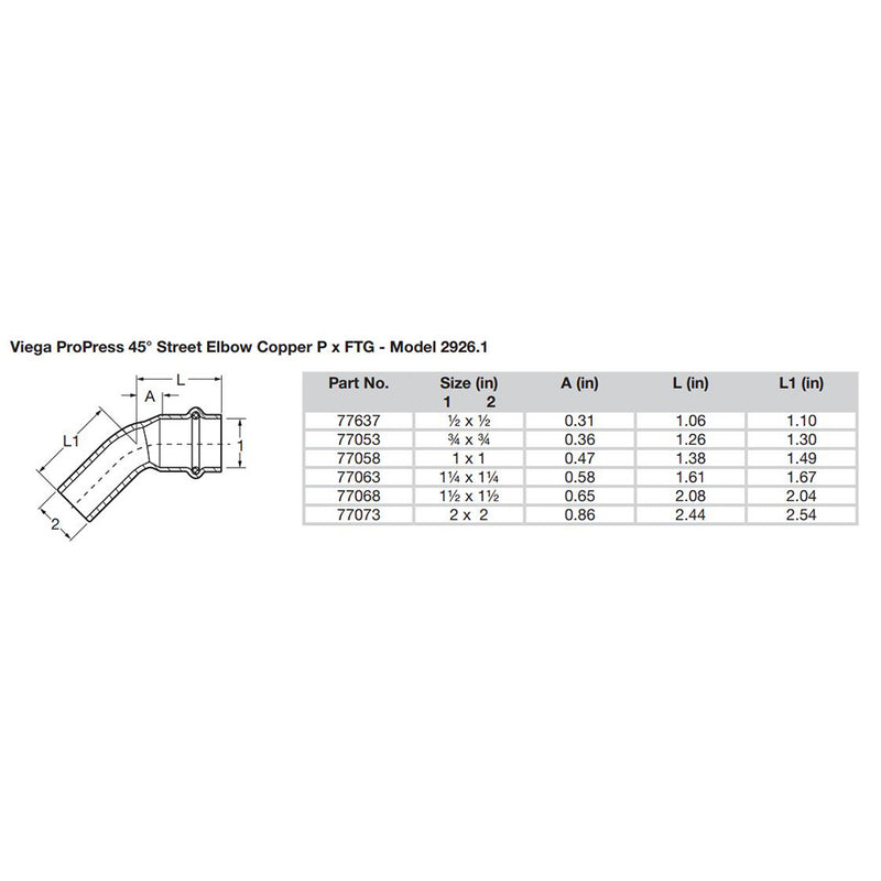 Viega ProPress 3/4" - 45 Copper Elbow - Street/Press Connection - Smart Connect Technology [77053]